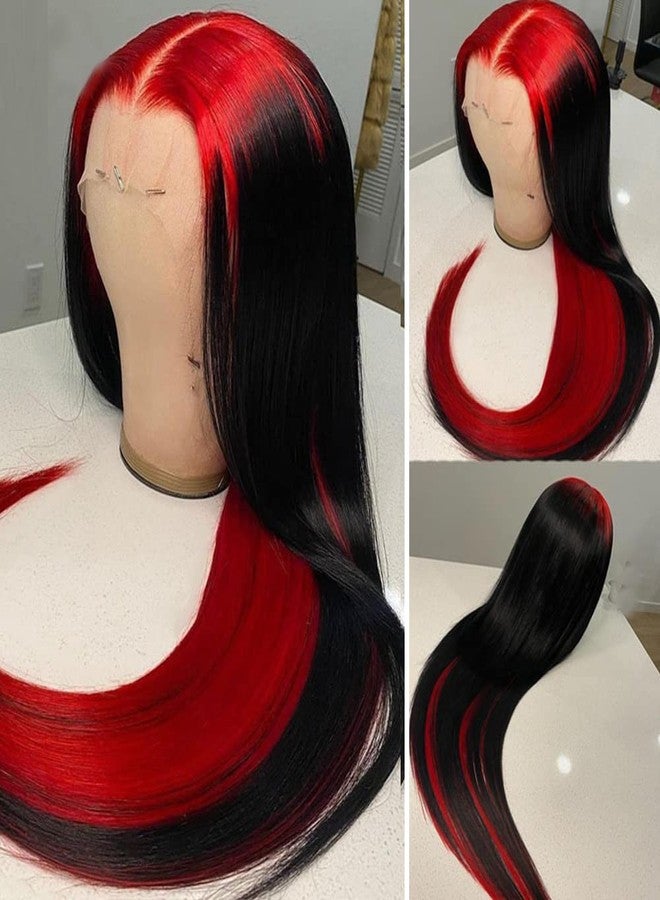JYZ Highlight Ombre Lace Front Wig Human Hair Pre Plucked 13x4 HD Transparent Red/Natural Color Lace Frontal Wigs with Baby Hair 180% Density Colored Straight Lace Front Wig Human Hair for Black Women 20 - Image 2